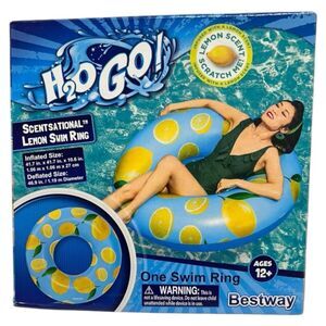 NEW Adult Pool Float Lemon Scented Swim Ring River Floating Tube Blue Cute